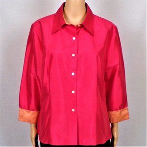 SILK! ISABELA D. size 14 orange long-sleeve shirt/blouse 100% silk DC only